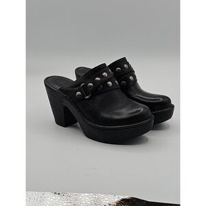 Børn Women's Black Leather Studded Clog Mules Slip On Comfort Shoes Size 6 M